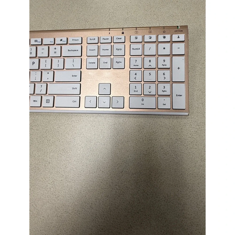 Rose Gold Wireless Slim Keyboard Full Size Rechargeable White Keys N-270